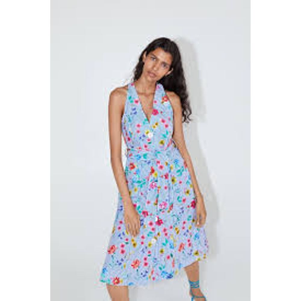 Zara dress floral print stripe v neck slee…